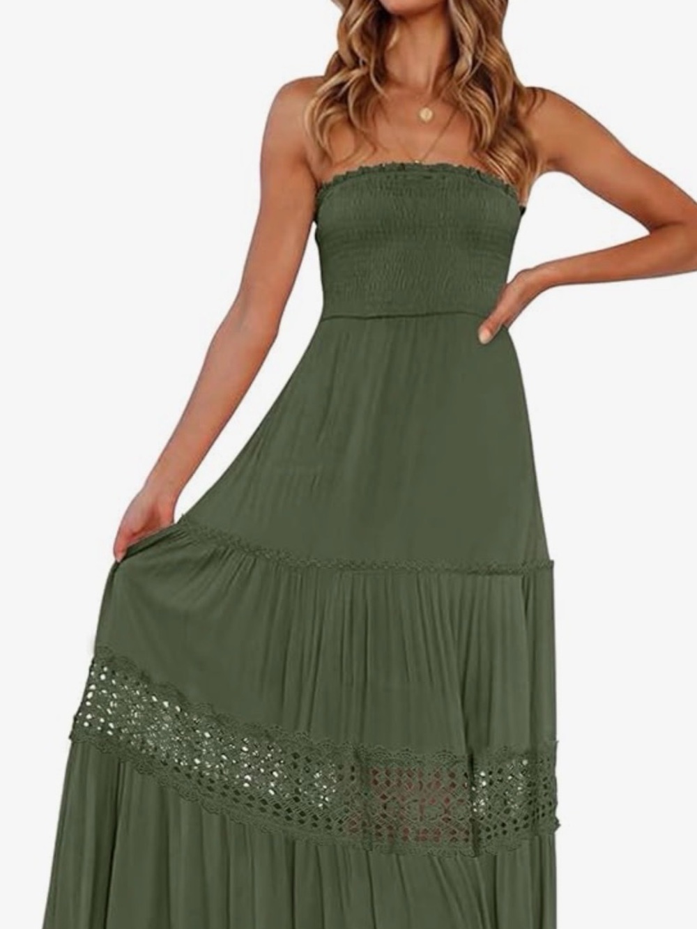 ZESICA Olive Strapless Boho Maxi Dress - Picture 1 of 3